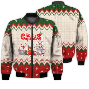 Merry Christmas Santa Claus Snow Deer Retro Christmas Holiday Gifts Unisex 3D Bomber Bomber Jacket