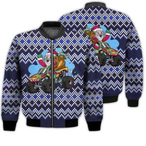 Merry Christmas Santa Riding A Monster Truck Retro Christmas Holiday Gifts Unisex 3D Bomber Bomber Jacket