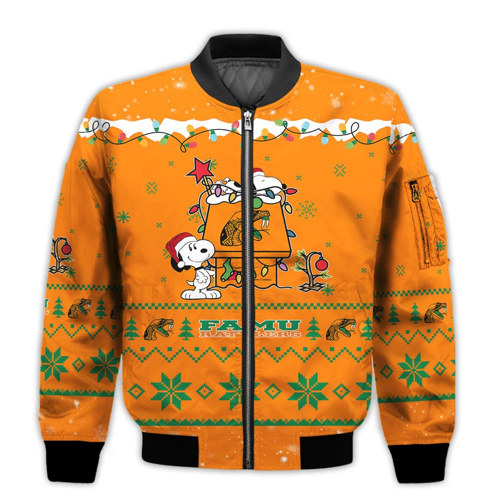 Merry-Christmas-Season-Florida-AM-Rattlers-Snoopy-3D-Bomber-Bomber-Jacket-1
