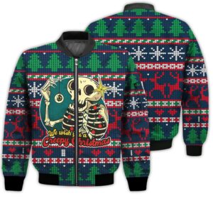 Merry Christmas Skeleton Christmas Retro Christmas Holiday Gifts Unisex 3D Bomber Jacket
