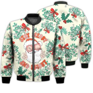 Merry Christmas Stay Merry And Bright Groovy Retro Christmas Holiday Gifts Unisex 3D Bomber Jacket