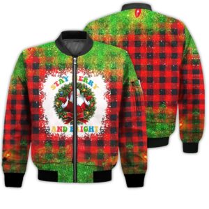 Merry Christmas Stay Merry And Bright Retro Christmas Holiday Gifts Unisex 3D Bomber Jacket