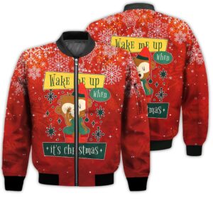 Merry Christmas Wake Me Up When It's Christmas Retro Christmas Holiday Gifts Unisex 3D Bomber Jacket