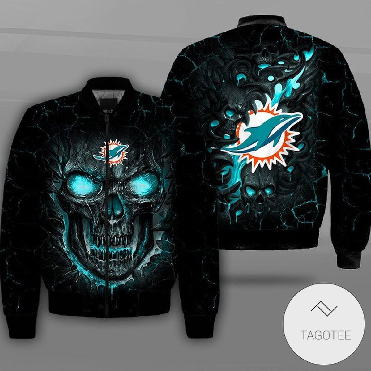 Miami Dolphins Lava Skull Full Print Bomber Jacket Miami Dolphins Lava Skull Full Print Bomber Jacket