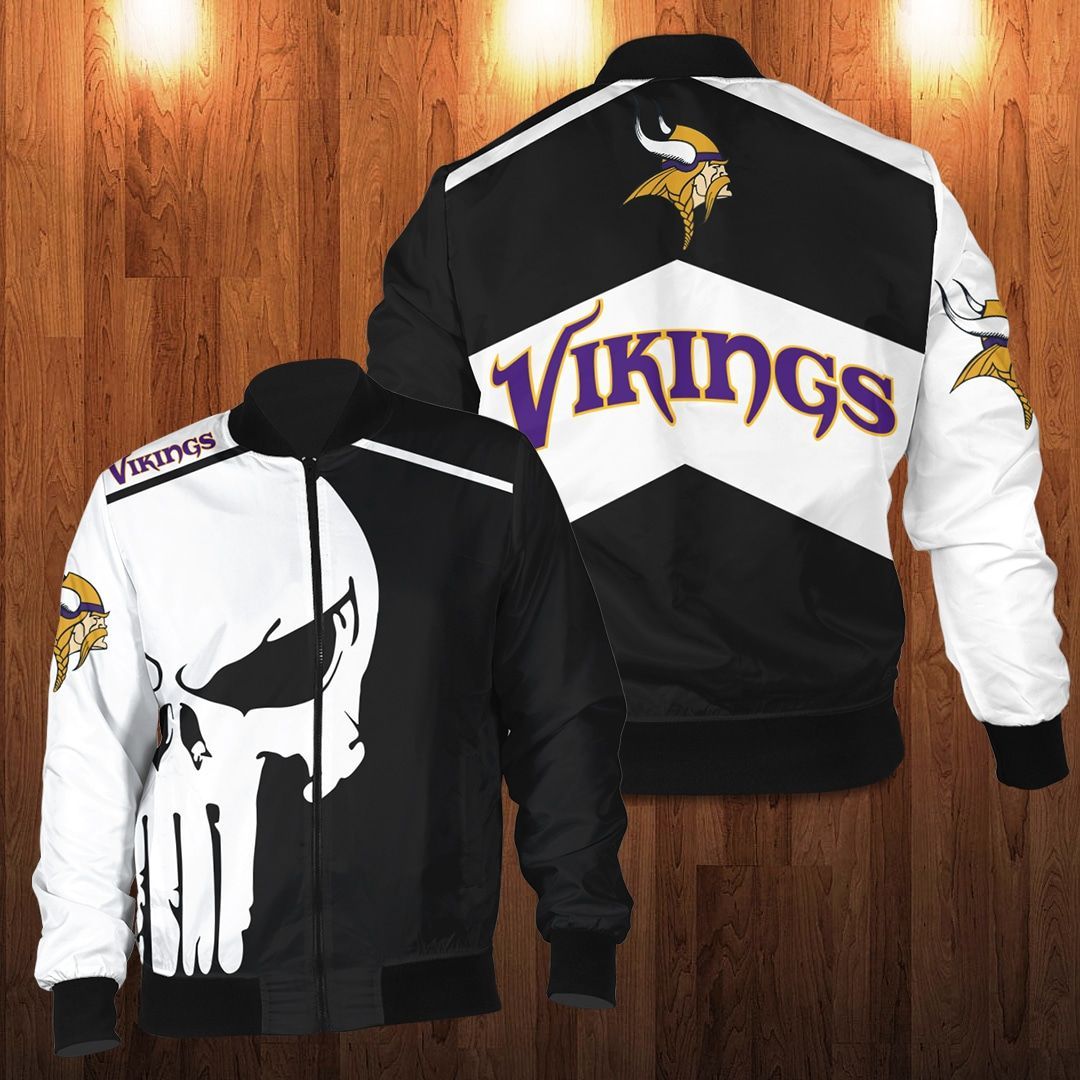 Minnesota Vikings Punisher Skull Bomber Jacket Minnesota Vikings Punisher Skull Bomber Jacket