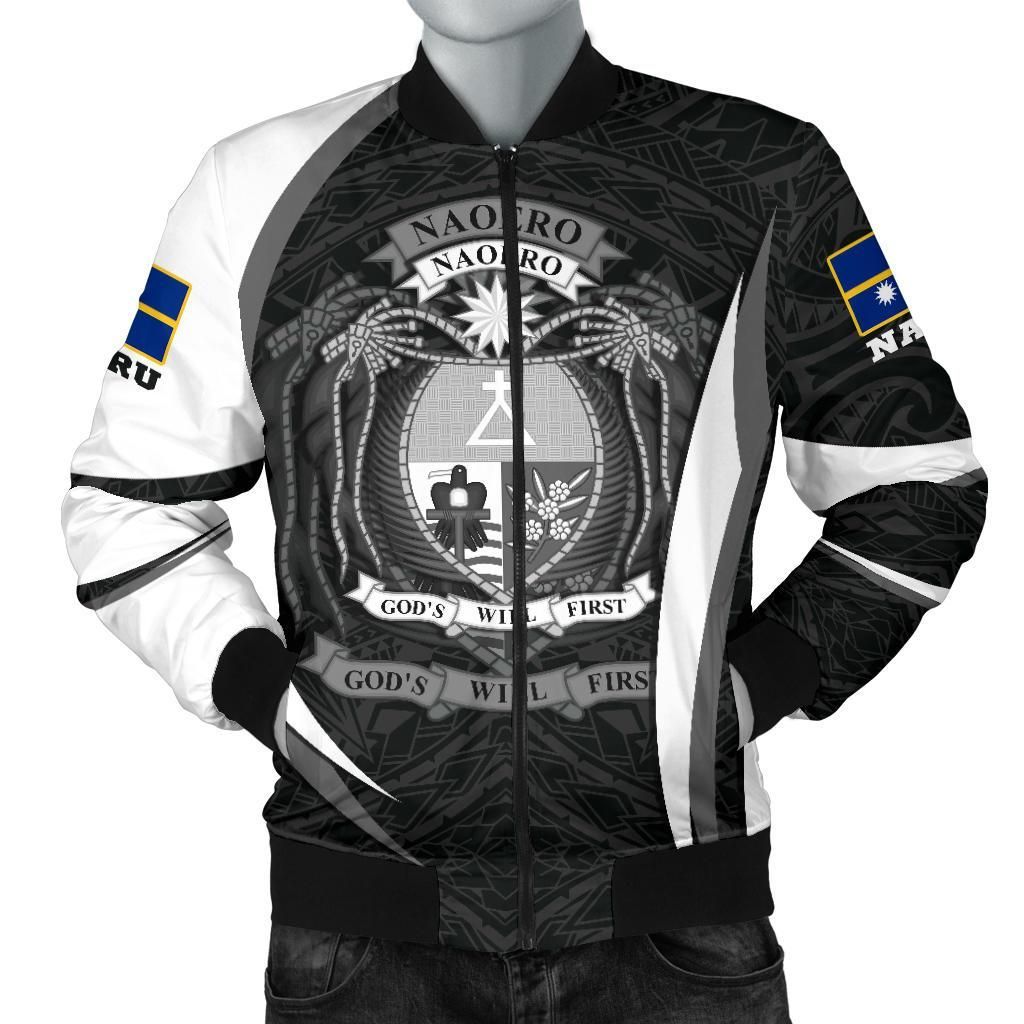 Nauru Polynesian Bomber Jacket (Men) - Nauru Spirit (White) - BN15 Bomber Jacket Nauru Polynesian Bomber Jacket (Men) - Nauru Spirit (White) - BN15 Bomber Jacket