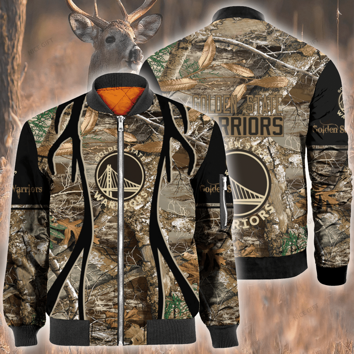 Nba Golden State Warriors Hunting Bomber Jacket Nba Golden State Warriors Hunting Bomber Jacket