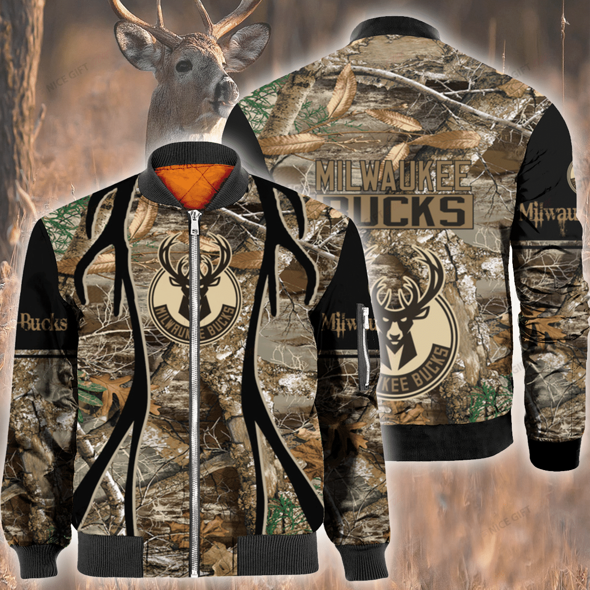 Nba Milwaukee Bucks Hunting Bomber Jacket Nba Milwaukee Bucks Hunting Bomber Jacket