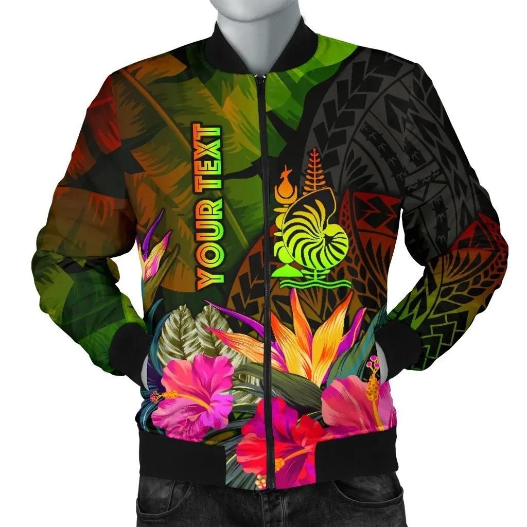New Caledonia Polynesian Personalised Men's Bomber Jacket- Hibiscus and Banana Leaves - BN15 Bomber Jacket New Caledonia Polynesian Personalised Men's Bomber Jacket- Hibiscus and Banana Leaves - BN15 Bomber Jacket
