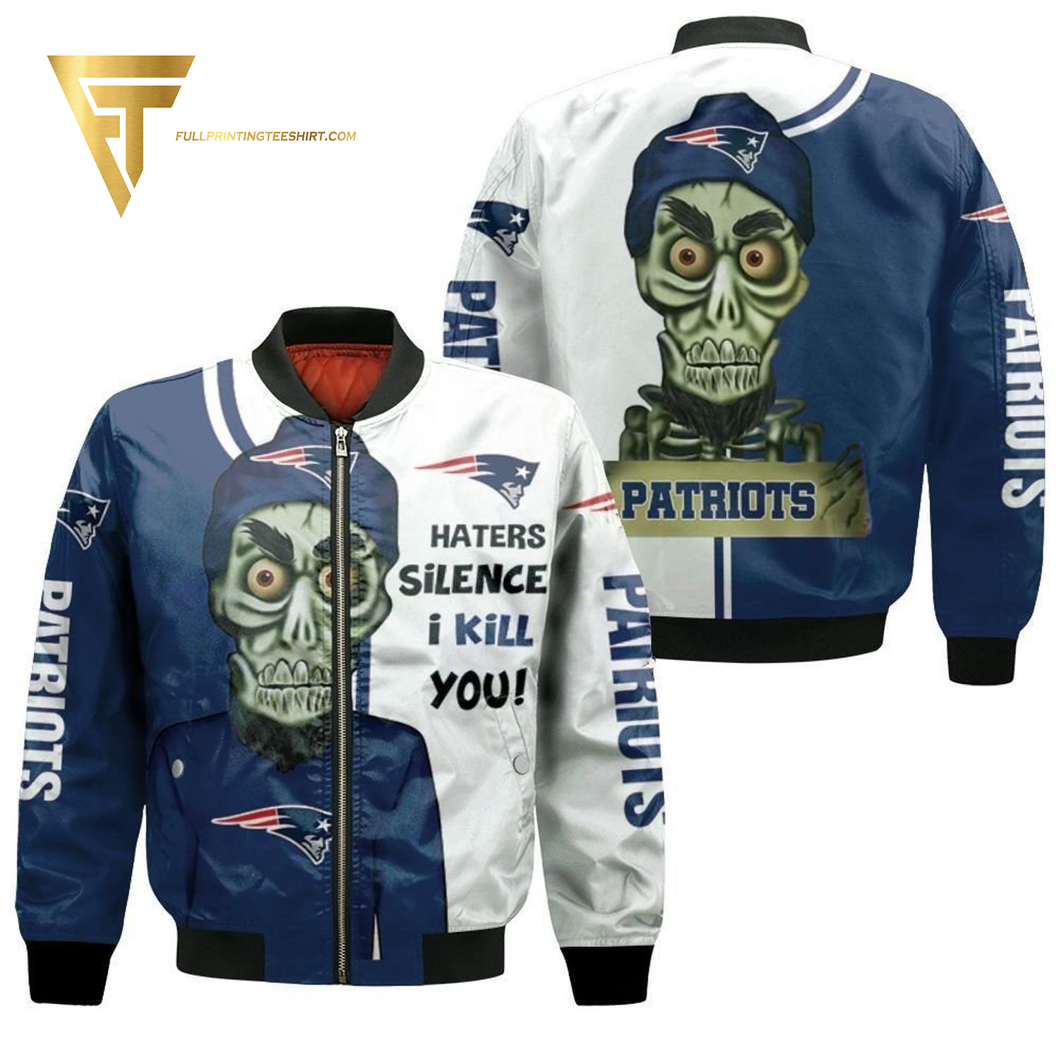 New England Patriots Haters Silence I Kill You Achmed Bomber Jacket New England Patriots Haters Silence I Kill You Achmed Bomber Jacket