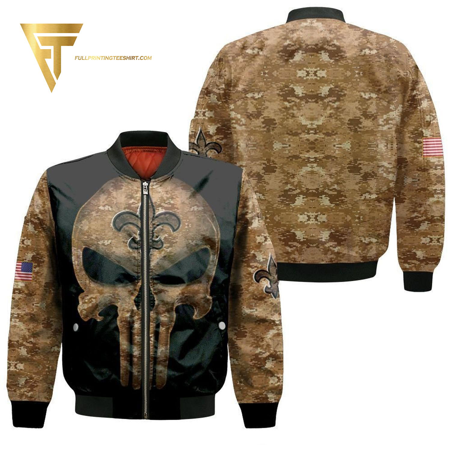 New Orleans Saints Camo Skull Full Printing Bomber Jacket New Orleans Saints Camo Skull Full Printing Bomber Jacket