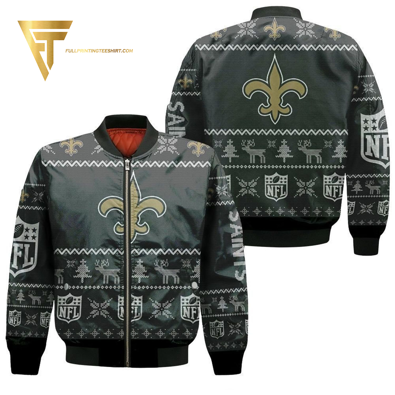 New Orleans Saints Ugly Christmas Full Printing Bomber Jacket New Orleans Saints Ugly Christmas Full Printing Bomber Jacket