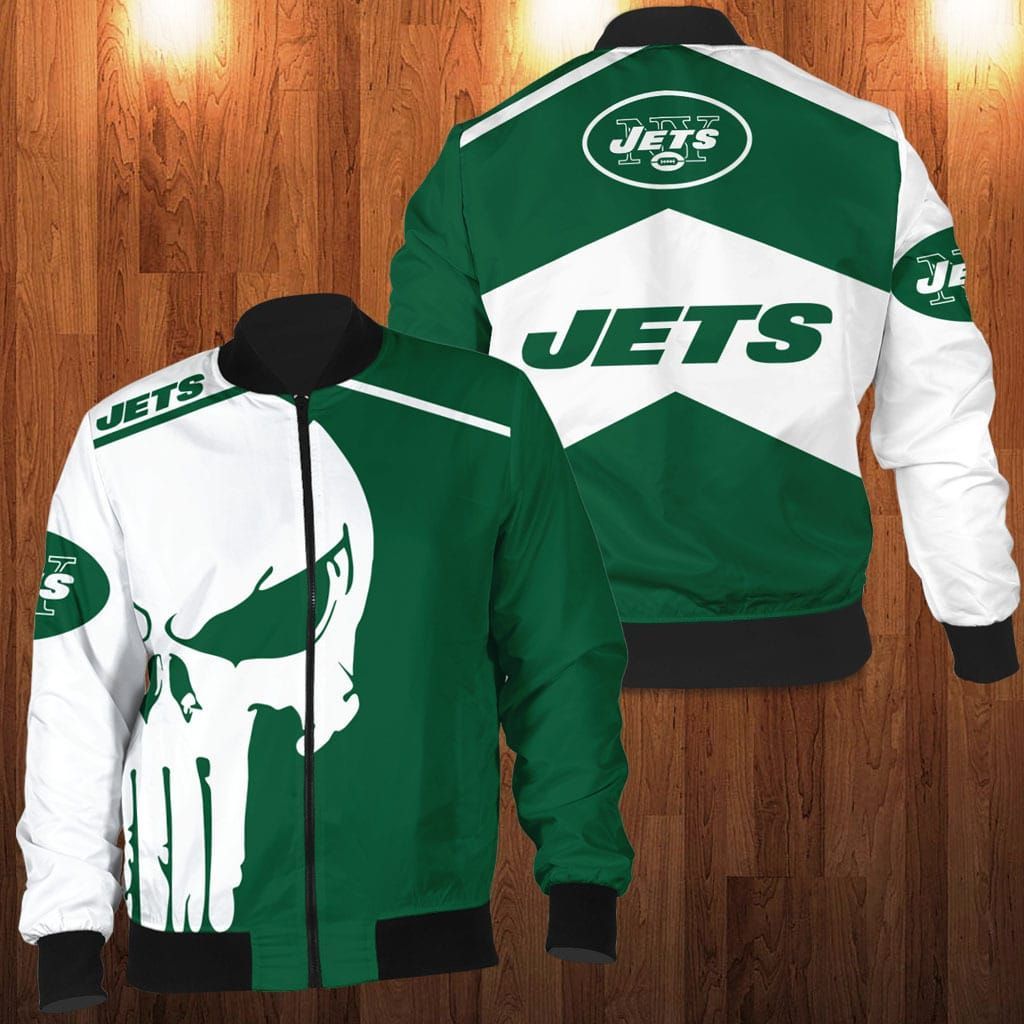 New York Jets Punisher Skull Bomber Jacket New York Jets Punisher Skull Bomber Jacket