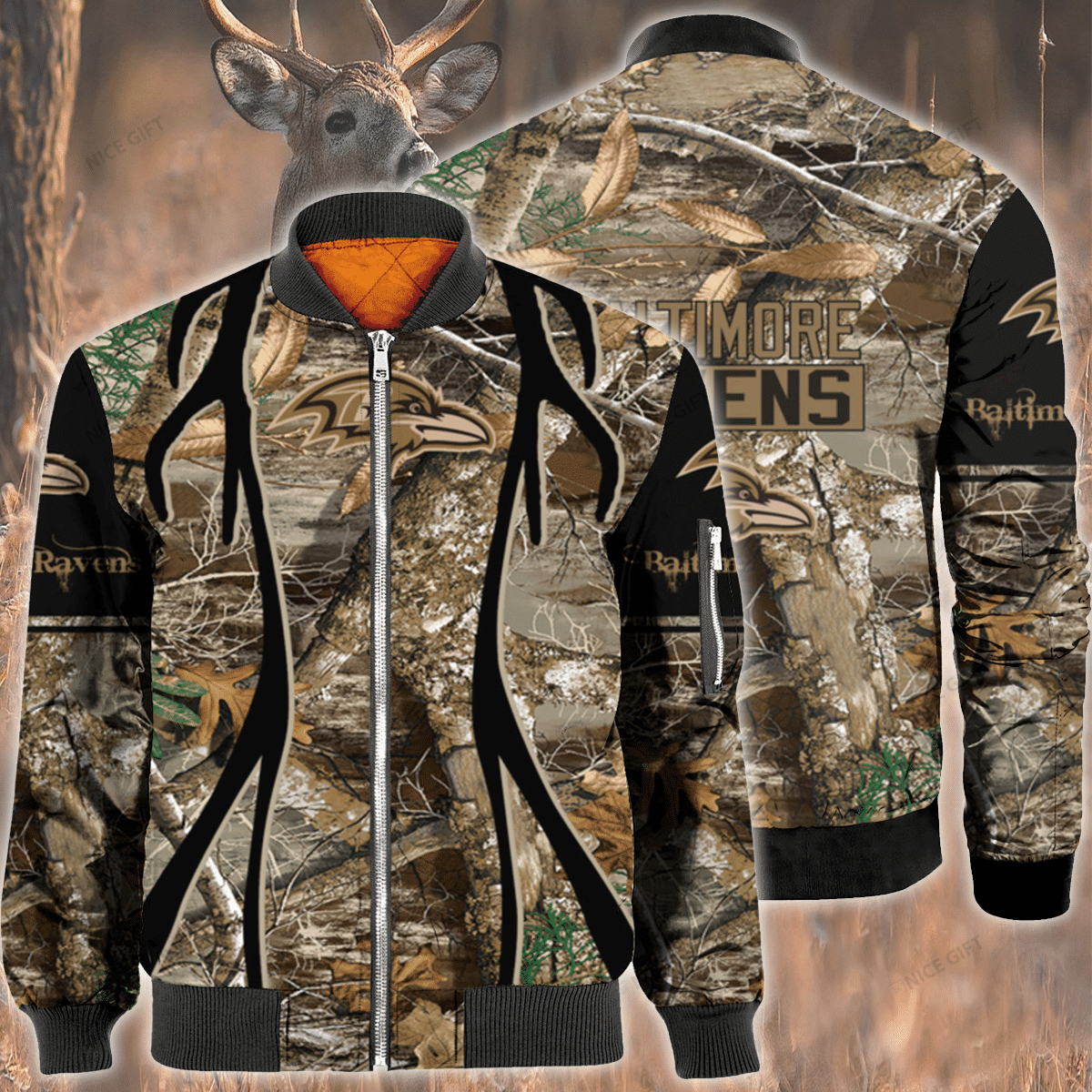 Nfl Baltimore Ravens Hunting Bomber Jacket Nfl Baltimore Ravens Hunting Bomber Jacket