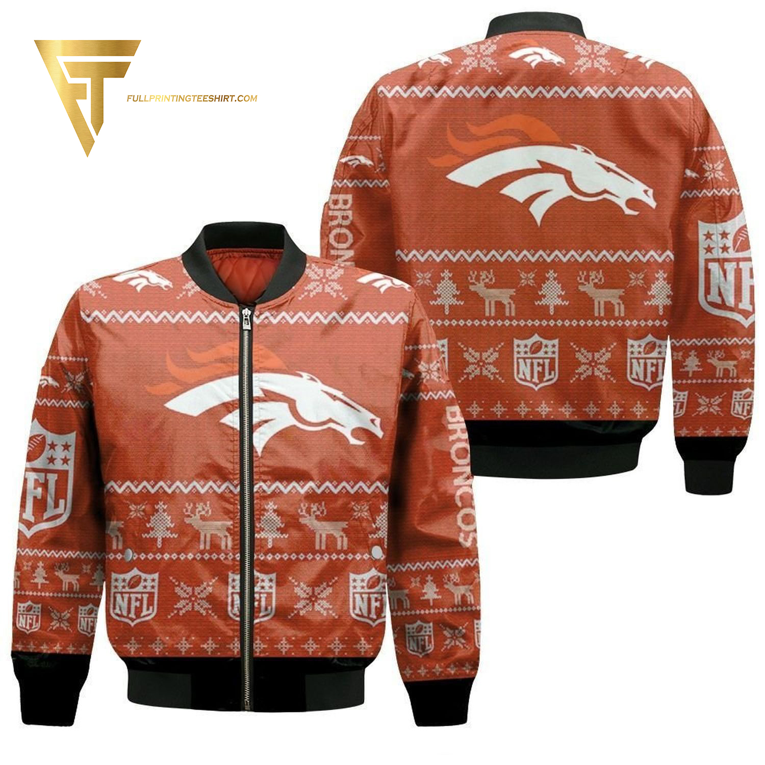 Nfl Denver Broncos Ugly Christmas Bomber Jacket Nfl Denver Broncos Ugly Christmas Bomber Jacket