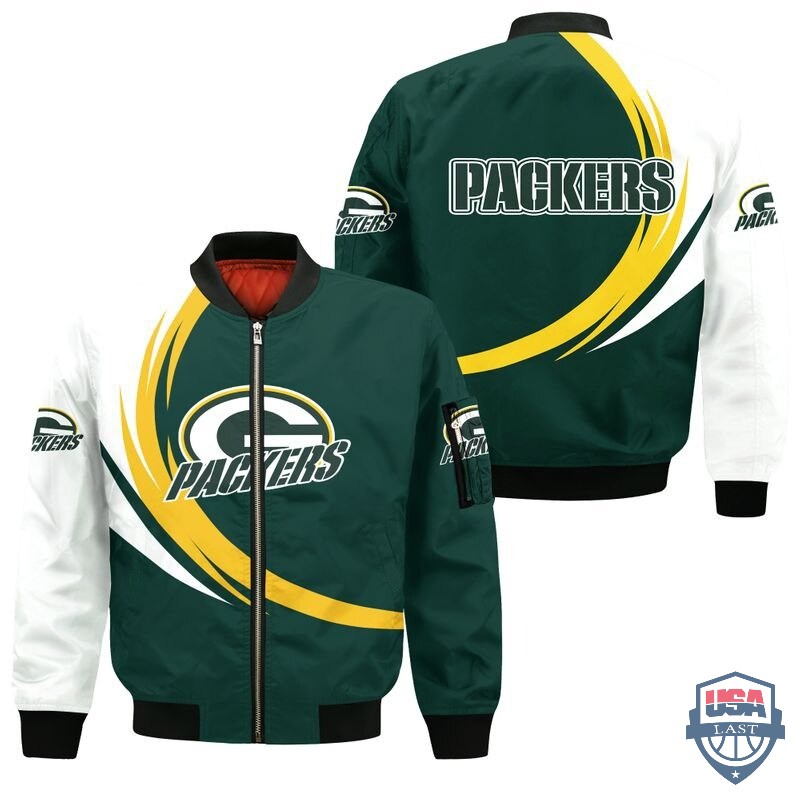 Nfl Green Bay Packers Curve Design Bomber Jacket Nfl Green Bay Packers Curve Design Bomber Jacket