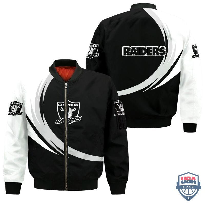 Nfl Las Vegas Raiders Curve Design Bomber Jacket Nfl Las Vegas Raiders Curve Design Bomber Jacket