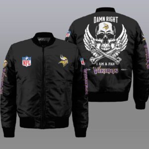 Nfl Minnesota Vikings Wings Skull 3D Bomber Jacket