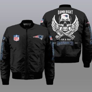 Nfl New England Patriots Wings Skull 3D Bomber Jacket