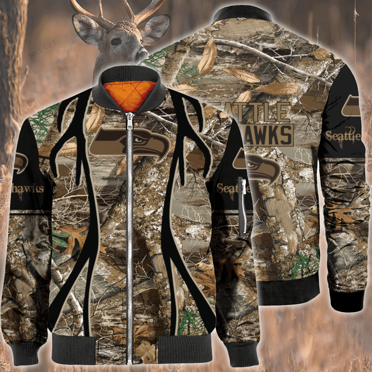 Nfl Seattle Seahawks Hunting Bomber Jacket Nfl Seattle Seahawks Hunting Bomber Jacket