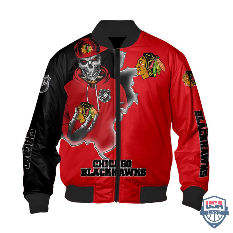Nhl Chicago Blackhawks Death Skull Bomber Jacket Nhl Chicago Blackhawks Death Skull Bomber Jacket