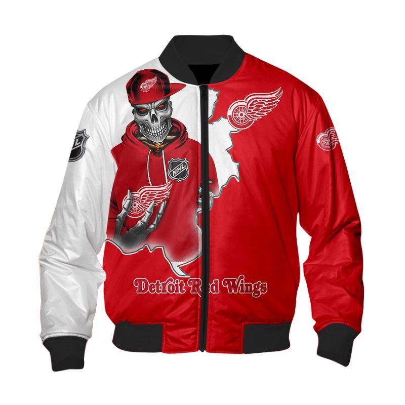 Nhl Detroit Red Wings Death Skull Bomber Jacket Nhl Detroit Red Wings Death Skull Bomber Jacket