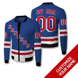 Nhl New York Rangers Team Personalized Blue 3D Bomber Jacket
