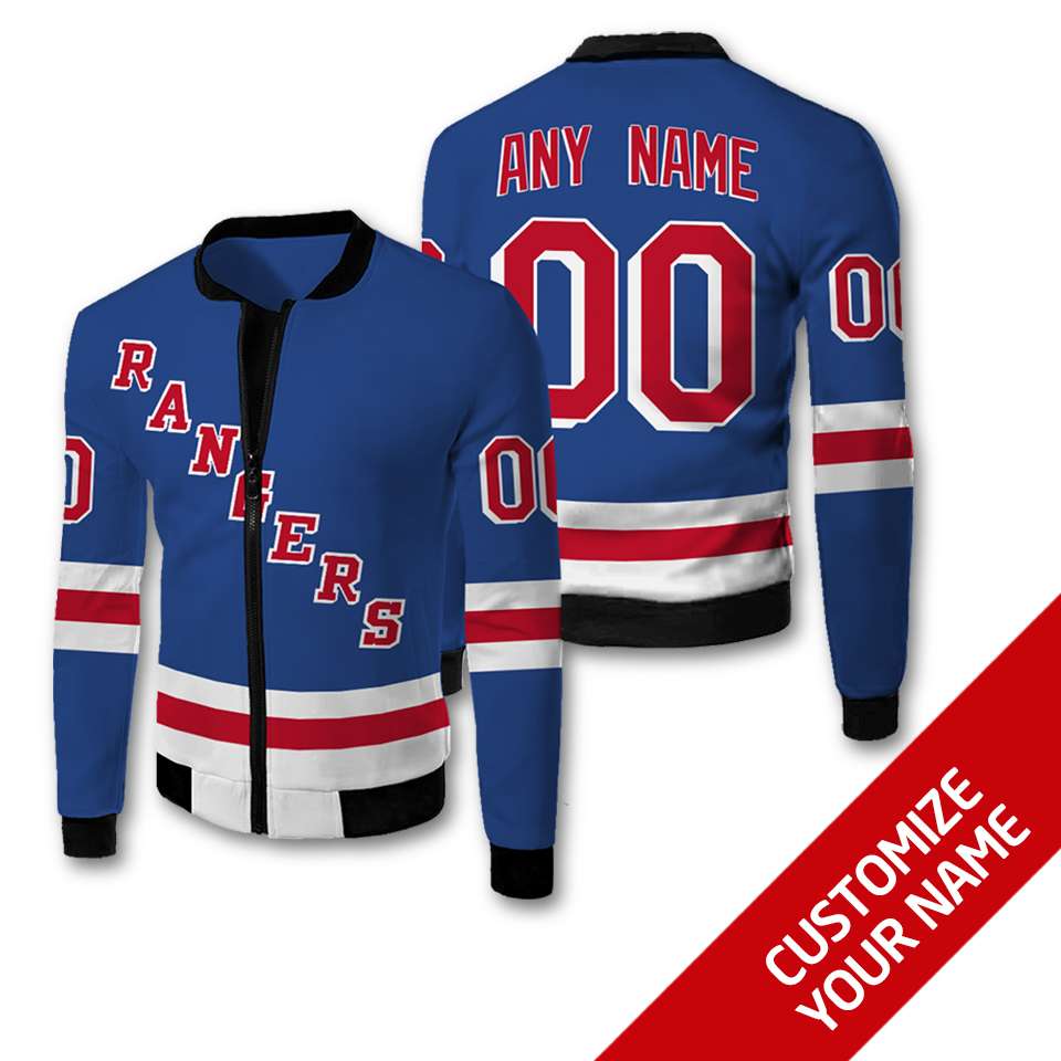 Nhl New York Rangers Team Personalized Blue 3D Bomber Jacket Nhl New York Rangers Team Personalized Blue 3D Bomber Jacket