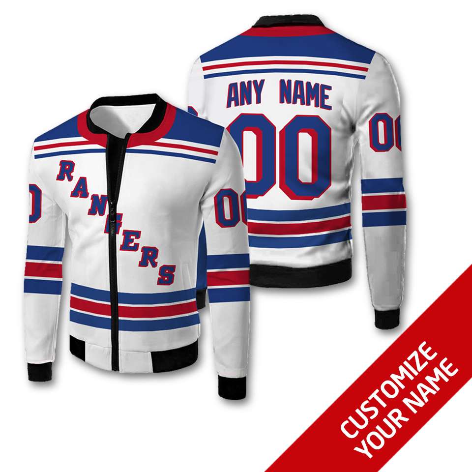 Nhl New York Rangers Team Personalized White 3D Bomber Jacket Nhl New York Rangers Team Personalized White 3D Bomber Jacket