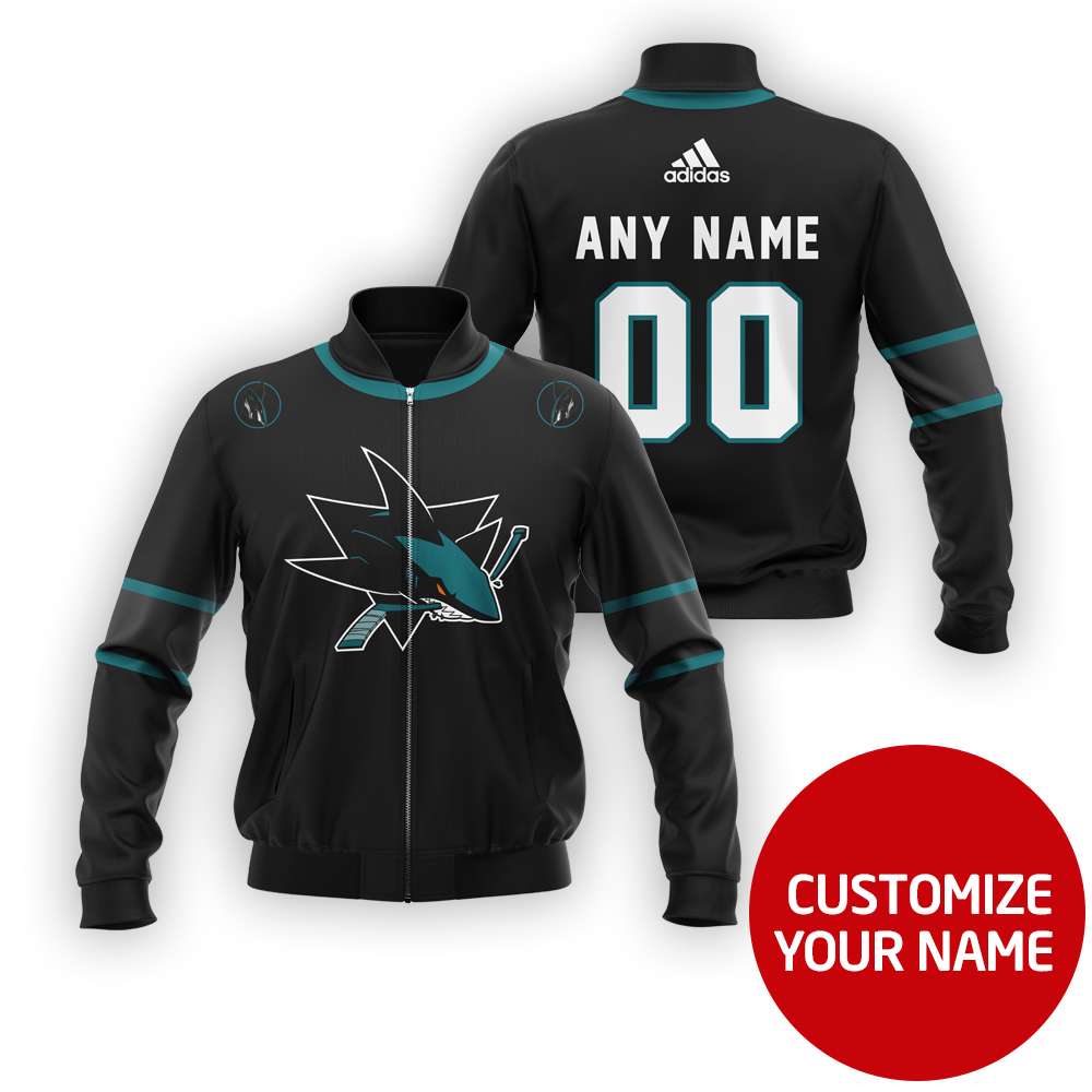 Nhl San Jose Sharks Team Personalized Black 3D Bomber Jacket Nhl San Jose Sharks Team Personalized Black 3D Bomber Jacket