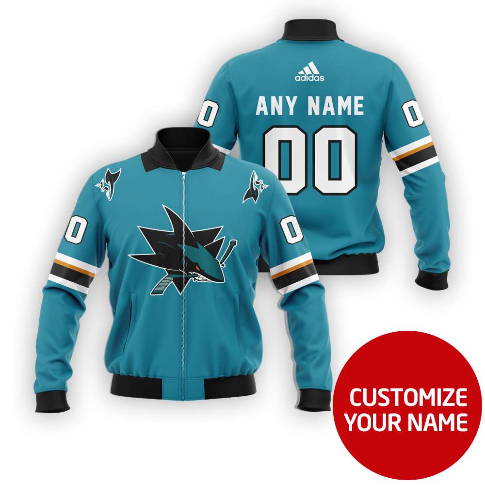 Nhl San Jose Sharks Team Personalized Blue 3D Bomber Jacket Nhl San Jose Sharks Team Personalized Blue 3D Bomber Jacket