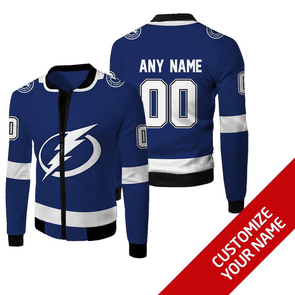 Nhl Tampa Bay Lightning Team Personalized Blue 3D Bomber Jacket Nhl Tampa Bay Lightning Team Personalized Blue 3D Bomber Jacket