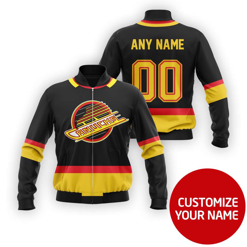 Nhl Vancouver Canucks Team Personalized Black 3D Bomber Jacket Nhl Vancouver Canucks Team Personalized Black 3D Bomber Jacket