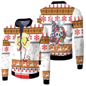 Nightmare before Christmas Happy Family Jack Skellington Sally Pumpkin King White 3D Designed Allover Gift For Halloween Lovers Christmas Lovers Bomber Jacket