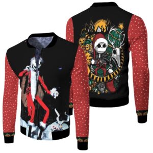 Nightmare before Christmas Jack Skellington In Costume Santa Claus Black Red 3D Designed Allover Gift For Halloween Lovers Christmas Lovers Bomber Jacket