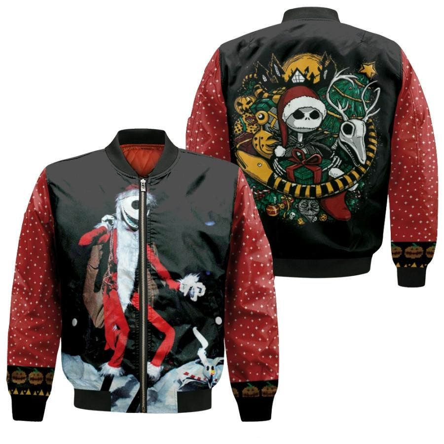 Nightmare before Christmas Jack Skellington In Costume Santa Claus Black Red 3D Designed Allover Gift For Halloween Lovers Christmas Lovers Bomber Jacket Nightmare before Christmas Jack Skellington In Costume Santa Claus Black Red 3D Designed Allover Gift For Halloween Lovers Christmas Lovers Bomber Jacket