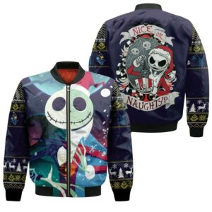 Nightmare before Christmas Jack Skellington Pumpkin King Winter Season Black 3D Designed Allover Gift For Halloween Lovers Christmas Lovers Bomber Jacket