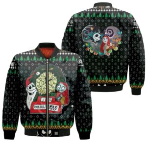 Nightmare before Christmas Jack Skellington Sally Love Black 3D Designed Allover Gift For Halloween Lovers Christmas Lovers Bomber Jacket