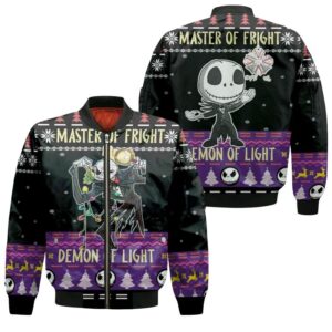 Nightmare before Christmas Master Of Fright Demon Light Jack Skellington Gentleman Black 3D Designed Allover Gift For Halloween Lovers Christmas Lovers Bomber Jacket