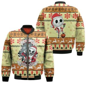 Nightmare before Christmas Nice Or Naughty Jack Skellington Christmas Pattern 3D Designed Allover Gift For Halloween Lovers Christmas Lovers Bomber Jacket