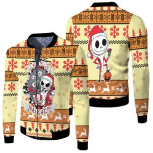 Nightmare before Christmas Nice Or Naughty Jack Skellington Christmas Pattern 3D Designed Allover Gift For Halloween Lovers Christmas Lovers Bomber Jacket