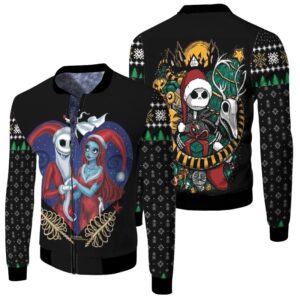Nightmare before Christmas The Love Jack Skellington Sally Santa Black 3D Designed Allover Gift For Halloween Lovers Christmas Lovers Bomber Jacket