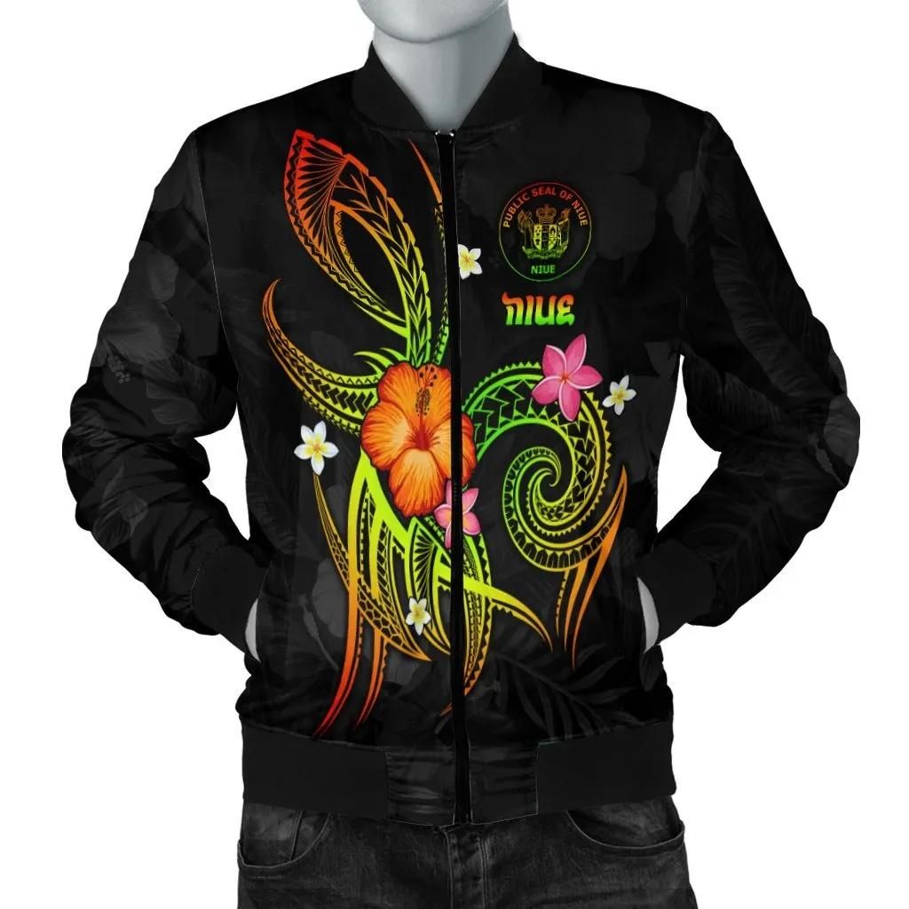 Niue Polynesian Men's Bomber Jacket - Legend of Niue (Reggae) - BN15 Bomber Jacket Niue Polynesian Men's Bomber Jacket - Legend of Niue (Reggae) - BN15 Bomber Jacket