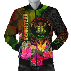 Niue Polynesian Personalised Men's Bomber Jacket - Hibiscus and Banana Leaves - BN15 Bomber Jacket