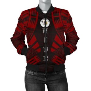 Niue Women Bomber Jacket - Polynesian Tattoo Red - BN0110 Bomber Jacket