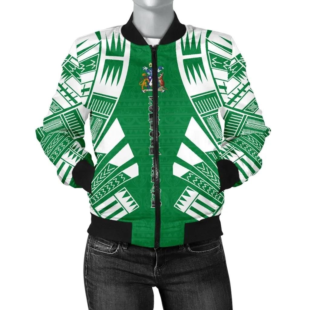 Norfolk Island Women Bomber Jacket - Polynesian Tattoo Flag - BN0110 Bomber Jacket Norfolk Island Women Bomber Jacket - Polynesian Tattoo Flag - BN0110 Bomber Jacket
