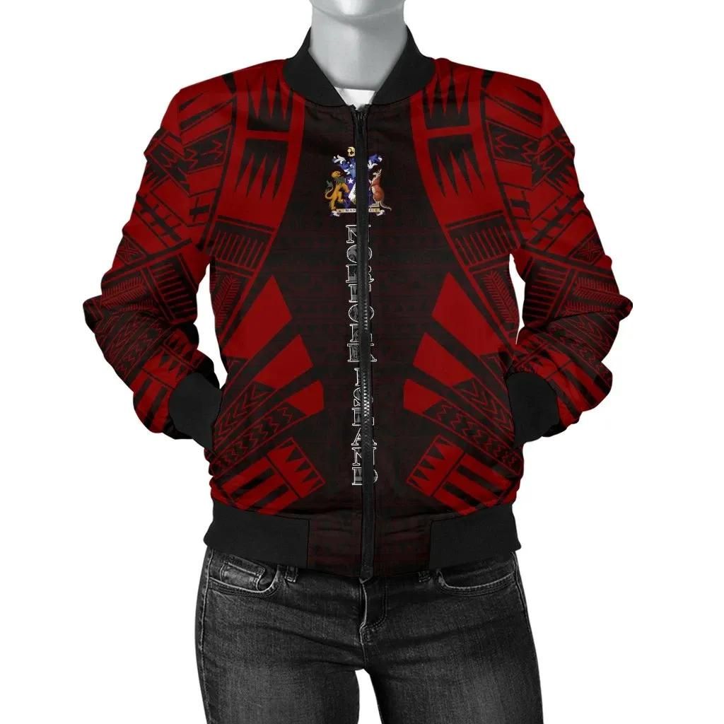 Norfolk Island Women Bomber Jacket - Polynesian Tattoo Red - BN0110 Bomber Jacket Norfolk Island Women Bomber Jacket - Polynesian Tattoo Red - BN0110 Bomber Jacket