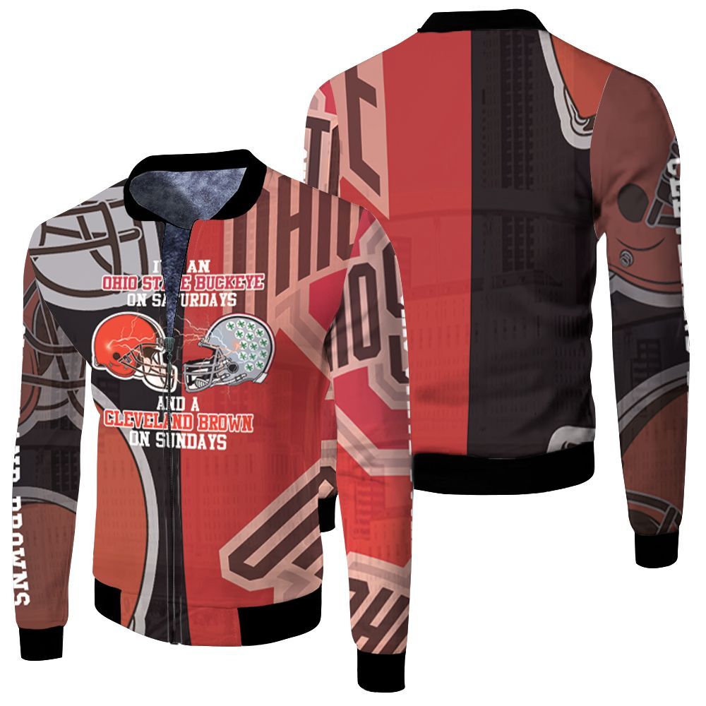 Ohio State Buckeye On Saturdays Cleverland Brown On Sundays 3D Bomber Jacket Ohio State Buckeye On Saturdays Cleverland Brown On Sundays 3D Bomber Jacket