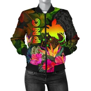Papua New Guinea Polynesian Women's Bomber Jacket -  Hibiscus and Banana Leaves - BN15 Bomber Jacket