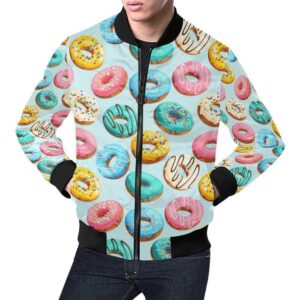 Pattern Print Colorful Donut Mens Bomber Jacket